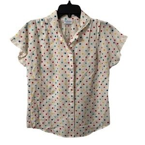 Tattletale Women’s Polkadot Multi-Color Lace Neck Button-Down Top Size S